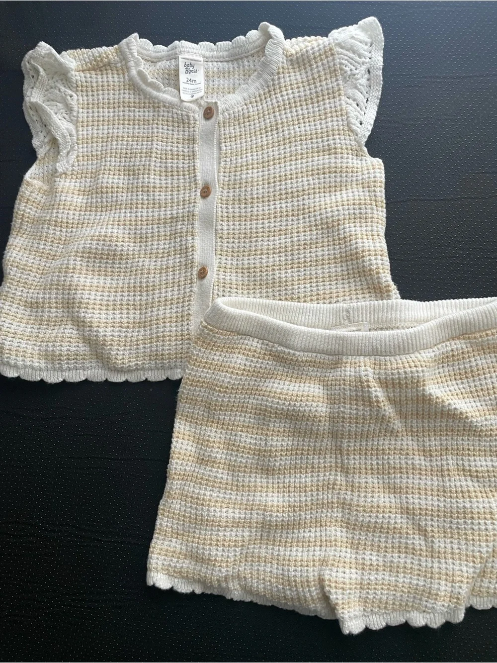 OshKosh B'gosh Yellow and Cream Knit Button Top & Shorts Set